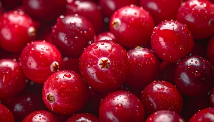 Close up of red currants and cranberries on a bright red background