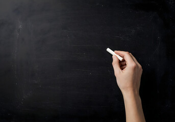 A hand holding chalk on a blackboard.