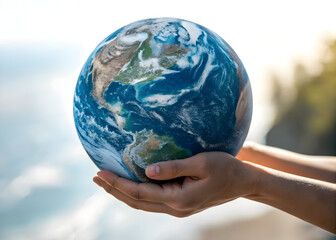 Person holding the earth globe in their hands symbolizing global conservation