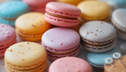 Fototapeta premium Closeup of colorful macarons on plate 
