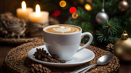 cup of coffee and christmas cookies