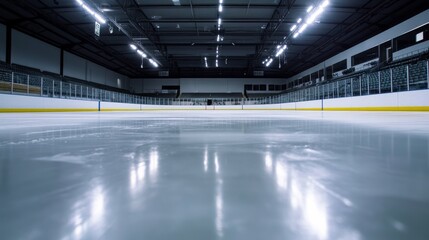 Ice hockey practice session indoor arena sports photography modern environment low angle perspective team dynamics and skill development