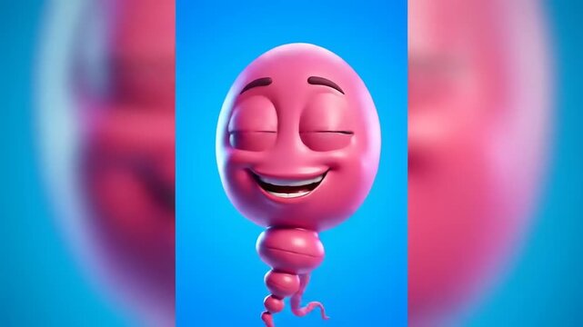 Happy pink cartoon sperm cell.