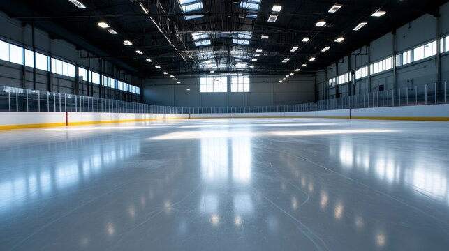 Ice hockey practice session indoor rink sports photography modern environment wide-angle view team dynamics and action