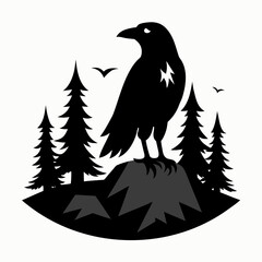 Raven on Rock Silhouette Vector