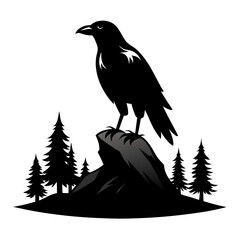 Raven on Rock Silhouette Vector