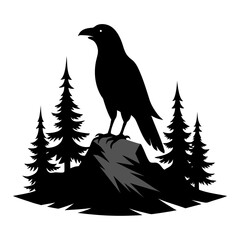 Raven on Rock Silhouette Vector