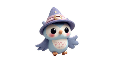 Fototapeta premium 3d Halloween day with a flying cute owl wearing a witch hat