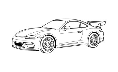 Obraz premium Sleek sports car outline with spoiler in minimalist style
