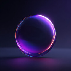Glowing glass sphere with vibrant purple and blue reflections on dark background, creating futuristic and mysterious atmosphere with smooth, luminous surfaces