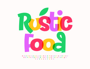 Vector Promotion flyer Rustic Food. Funny Colorful Font. Transparent Watercolor Alphabet Letters and Numbers set.
