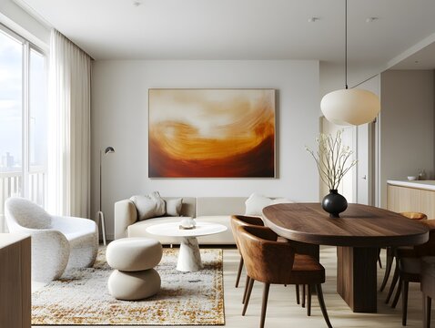 Stylish Scandinavian living room interior of modern apartment with natural light and minimalist d&eacute;cor, modern living room