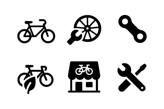 Bicycle icons and repair symbols for eco-friendly transport concepts