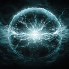 Obraz premium Glowing sphere electric energy crystal ball liquid light abstract orb dark background mystical futuristic fantasy surreal blue illumination