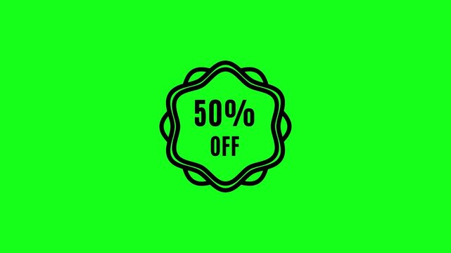 Green screen animation video clip  50 percent OFF Discount discount neon tag Discount price offer 50 percent off promotion