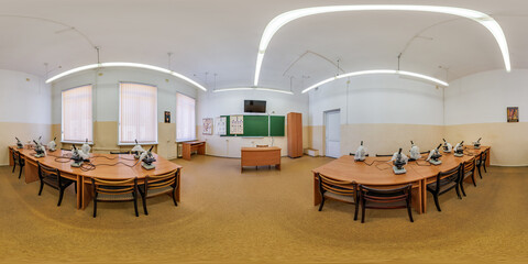 hdri 360 panorama interior modern biology and anatomy class at university or school in full spherical equirectangular projection. VR content