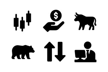 Silhouette icons of financial market with bull and bear symbols