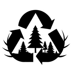 Obraz premium Recycling Symbol with Trees Silhouette Vector