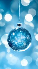 Fototapeta premium Blue shiny Christmas ornament festive holiday decoration seasonal celebration