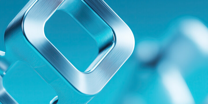 Polished teal metallic shapes display smooth reflective surfaces in contemporary industrial design.