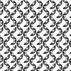 Bold abstract leaf and flame pattern in black and white with curved flow and vertical geometry. A stylish, minimal textile design for modern packaging, fabric, and surface print.