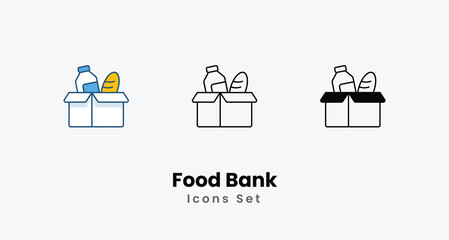 Food Bank Icons thin line and glyph vector icon stock illustration