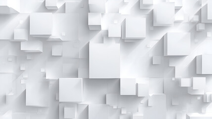 White cubes of varying sizes create an abstract geometric pattern with soft shadows