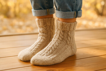 Cozy autumn fashion - warm knit socks for comfort and style in casual fall wardrobe design
