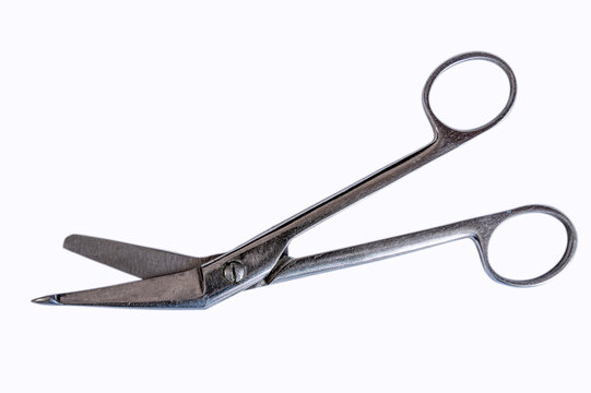 Surgical scissors on white background. Medical instrument