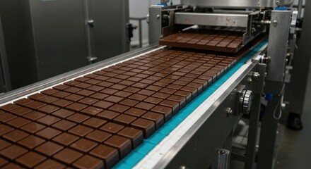 Chocolate Bars on Conveyor Belt – Automated Candy Production Factory 