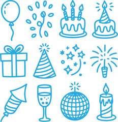 Whimsical Celebration Icons Balloons, Cake, Gifts, and Party Elements