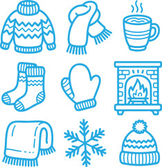 Delightful vector icons representing warm and comfortable items for the chilly season