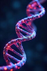 Close-up shot of DNA strands, glowing vibrant colors, representing genetic engineering and the manipulation of genetic code for scientific advancement , innovation, future