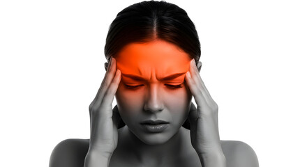 Woman suffering from severe headache intense pain migraine stress tension head pressure discomfort health medical symptom treatment relief healthcare wellness wellbeing selfcare