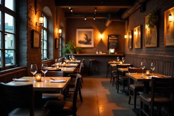 Cozy and intimate dining space, dimly lit with rustic wooden tables and chairs, creating a warm and inviting atmosphere perfect for a romantic dinner or casual meal ,  casual,  hidden gem,  local