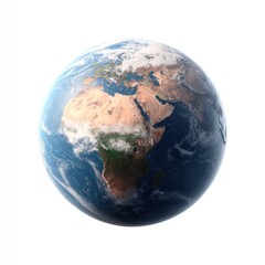 A detailed rendering of Earth showing continents, oceans, and cloud cover, set against a plain white background