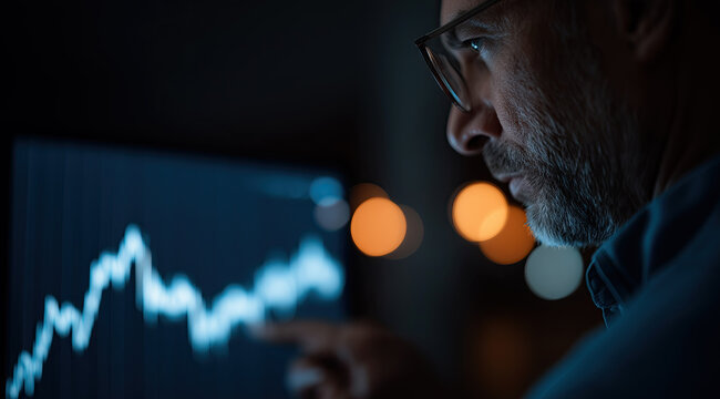 Businessman using a tablet and a digital data graph of the stock market - Powered by Adobe