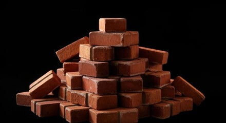 A tower of red bricks stacked against a dark background