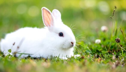 White rabbit in grassy field