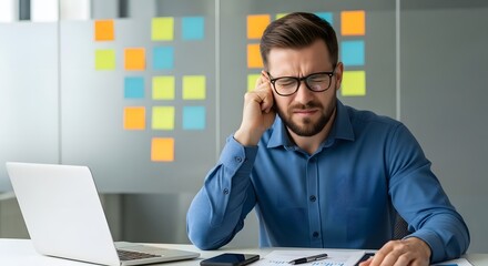 Businessman Experiencing Severe Ear Pain and Infection