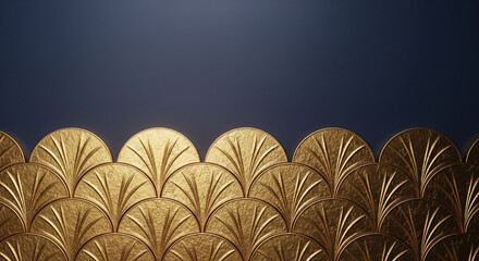  Gilded Age Scalloped Arch Mural with Gold Leaf Texture for a Glamorous Event Backdrop