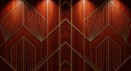 Art Deco Dark Wood and Brushed Brass Inlay for a Luxurious and Elegant Background