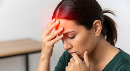 Fototapeta premium Woman with Severe Migraine and Head Pain