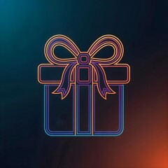 Colorful gift box with ribbon design glowing against a dark background during nighttime