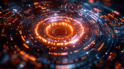 Obraz premium Glowing orange and blue circular tech interface