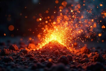 Intense burst of light, glittering particles radiating outward, fiery embers glowing, creating a dazzling, ephemeral spectacle , dramatic, bright
