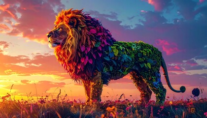 Majestic lion, vibrant colors, nature