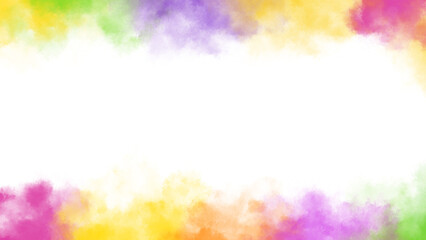 colorful watercolor frame background with blank white space, horizontal festive banner design template