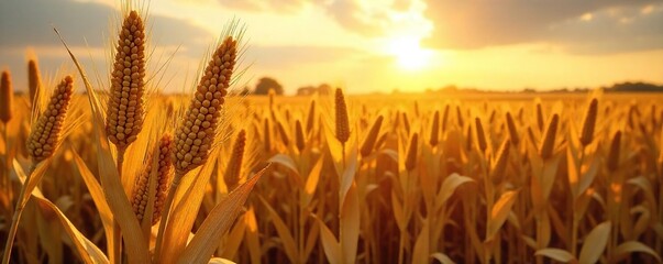 Golden corn stalks heavy with ripe ears, ready for harvest under a bright autumn sun  A picturesque scene of abundant agriculture and the bounty of the fall harvest , grain, season