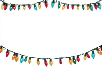 Obraz premium a garland of colorful Christmas lights hanging on a white background